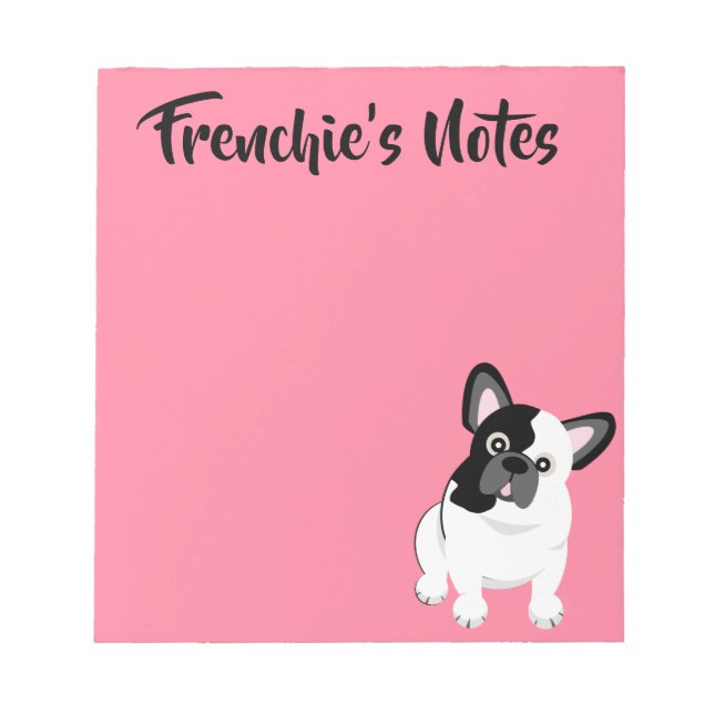 Black and White French Bulldog Cute Puppy Notepad (Front)