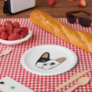 Black and White French Bulldog Face Paper Plates
