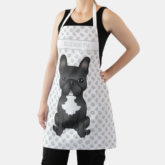 Black And White French Bulldog / Frenchie & Name Apron (Insitu)
