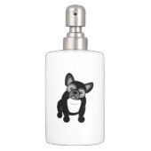 Black and White French Bulldog Soap Dispenser & Toothbrush Holder (Front)