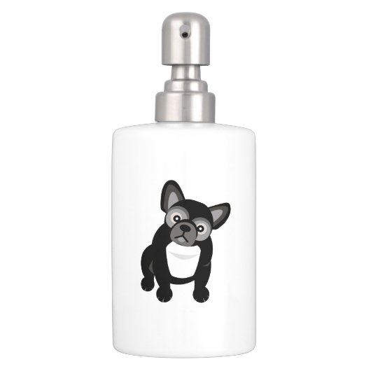 Black and White French Bulldog Soap Dispenser & Toothbrush Holder (Front)