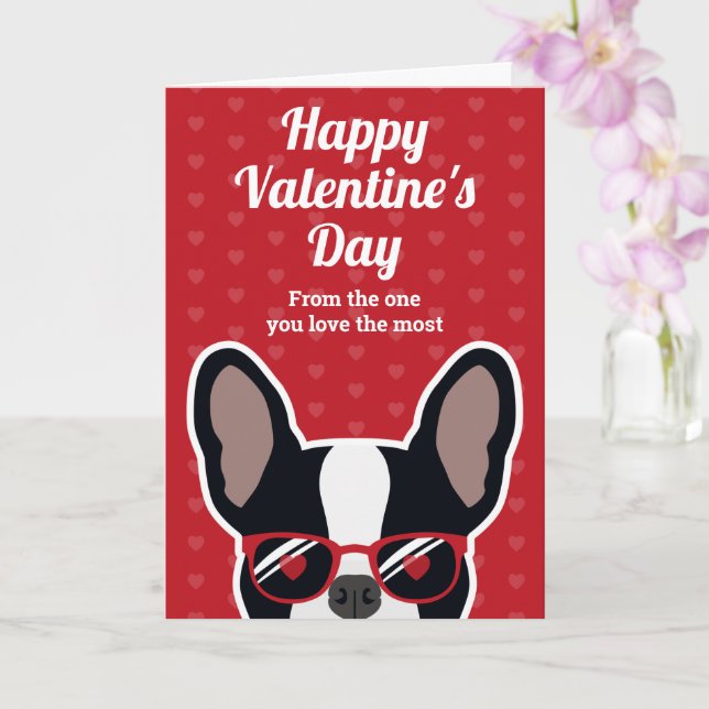 Black and White French Bulldog Valentine's Day Card (Orchid)