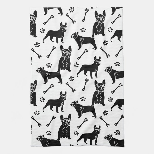 Black and White French Bulldogs kitchen Kitchen Towel (Vertical)