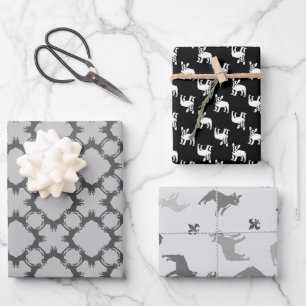 Black and White French Bulldogs Wrapping Paper Sheets