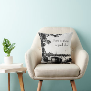 Black and White French Home Decor with Quote Throw Pillow
