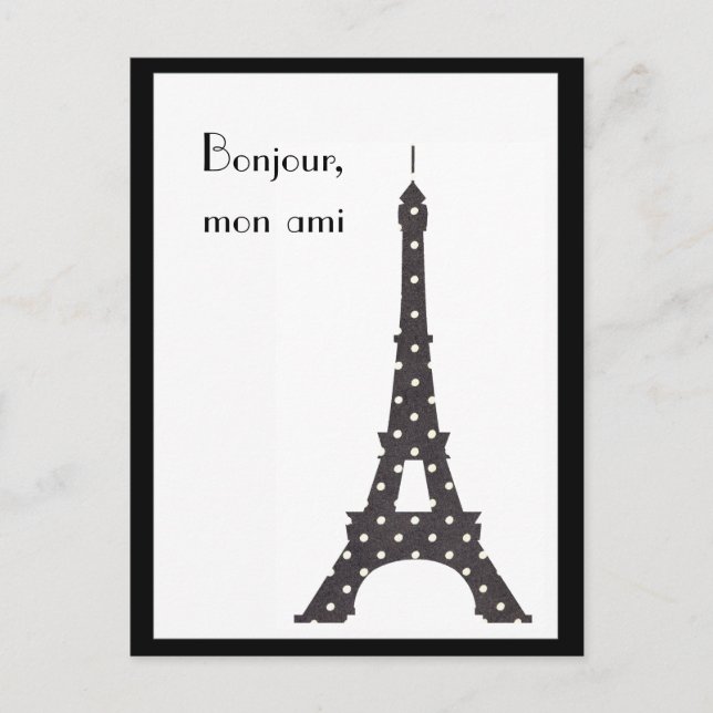 Black and White French Polka Dots Eiffel Tower Postcard (Front)