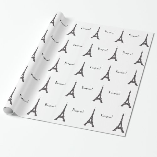 Black and White French Polka Dots Eiffel Tower Wrapping Paper