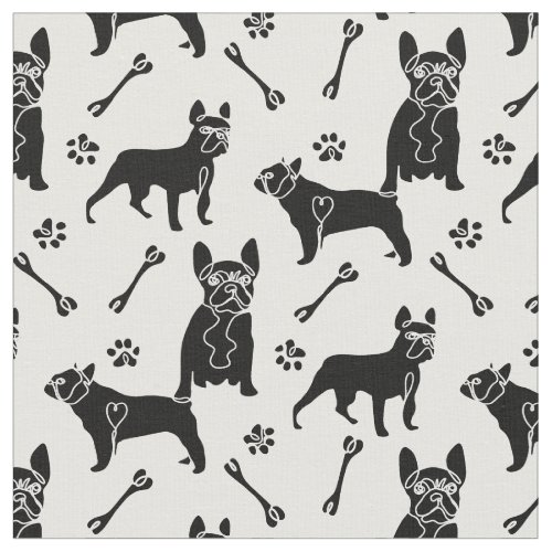 Black and White Frenchie Dogs Fabric