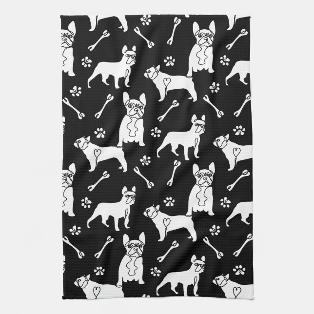 Black and White Frenchie dogs Kitchen Towel (Vertical)