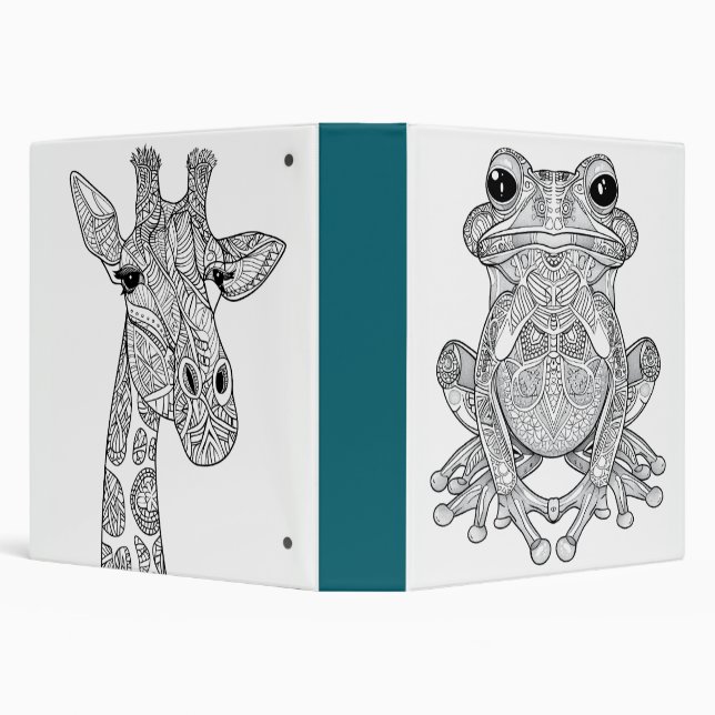 Black and White Frog and Giraffe 3 Ring Binder (Background)