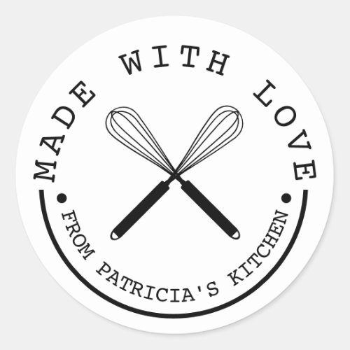 Black And White From The Kitchen Made With Love  Classic Round Sticker