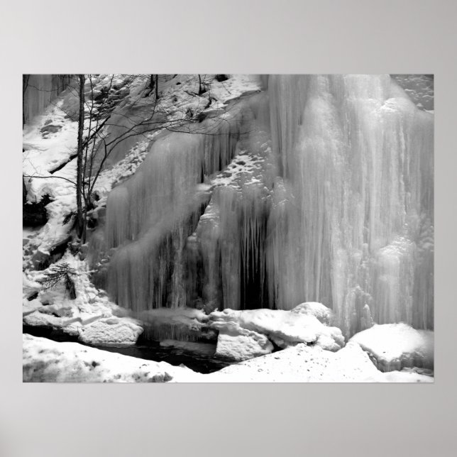 Black and White Frozen Waterfall Poster (Front)
