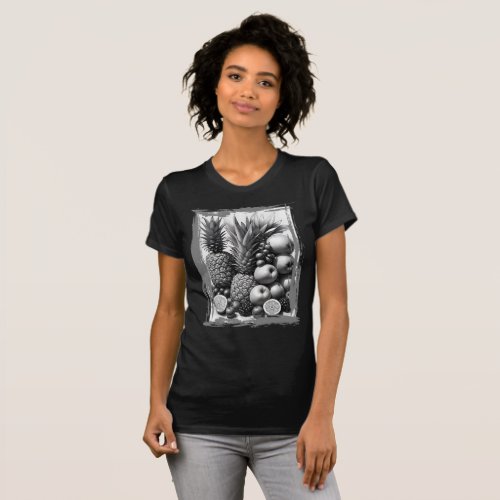 Black and white fruits with stroke frame effect T_Shirt