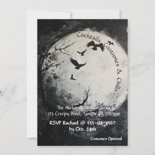 Black and White Full Moon Halloween Invitation