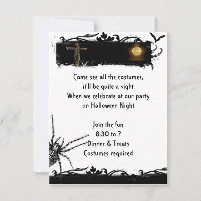 Black and White Full Moon Halloween Invitation (Front)