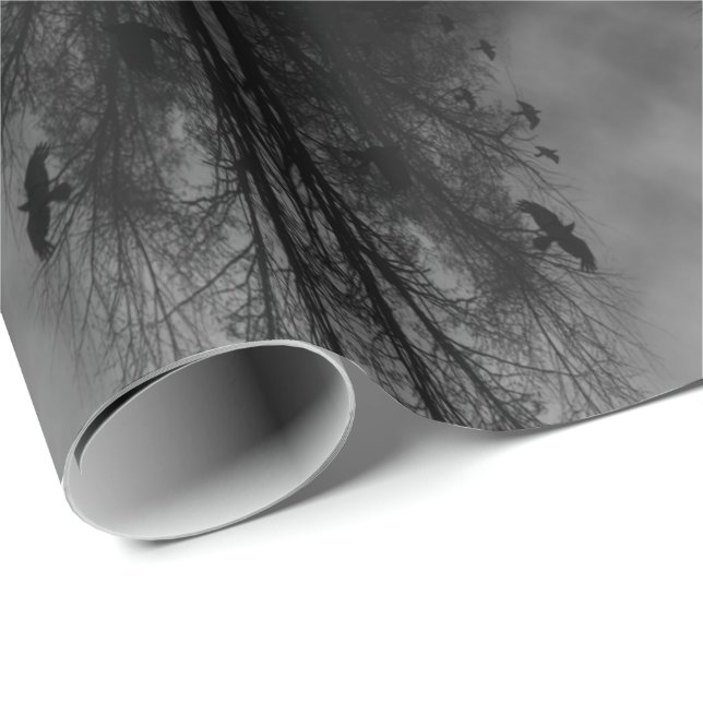 Black and White Full Moon Haunted Halloween Wrapping Paper (Roll Corner)