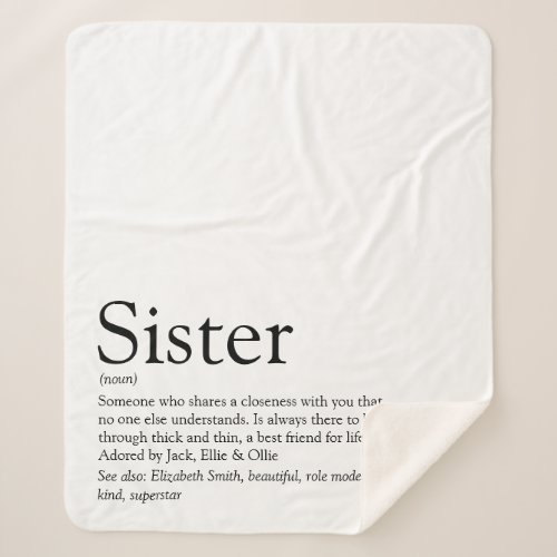 Black and White Fun Cool Sister Definition Sherpa Blanket