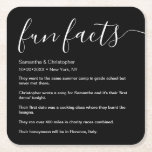 Black and White Fun Facts listed Personalized Square Paper Coaster<br><div class="desc">Upgrade your wedding coasters with a unique and fun twist! Personalize these coasters by showcasing a list of delightful facts about the bride and groom. This template not only adds a personal touch but also serves as a fantastic icebreaker, sparking conversations among your guests. The design keeps it simple yet...</div>