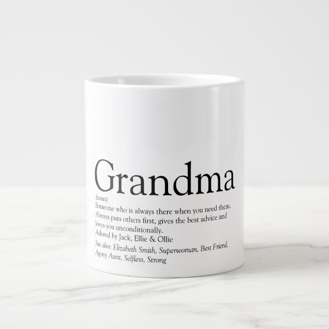 Black and White Fun Grandma Grandmother Definition Giant Coffee Mug (Front)