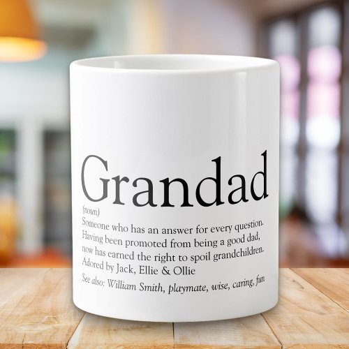 Black and White Fun Grandpa Grandad Definition Giant Coffee Mug