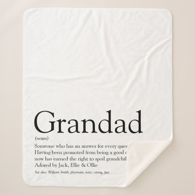 Black and White Fun Grandpa Grandad Papa Quote Sherpa Blanket (Front)