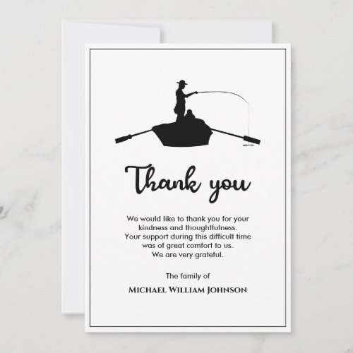 Black And White Funeral Memorial Forever Fishing Thank You Card