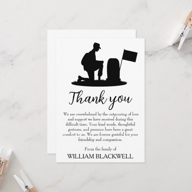 black and white funeral thank you cards (Front/Back In Situ)
