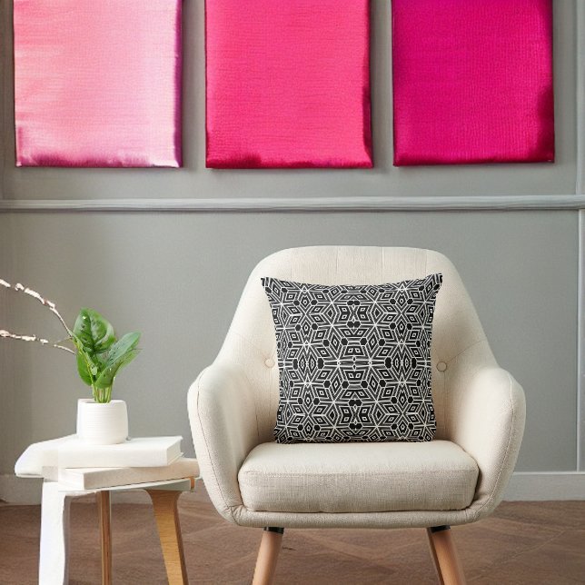 Black and White Funky Cubism Neo Geo Abstract Throw Pillow (Creator Uploaded)