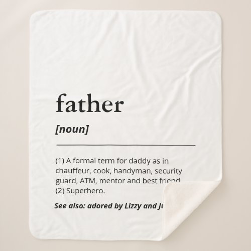 Black and white funny adored father definition sherpa blanket