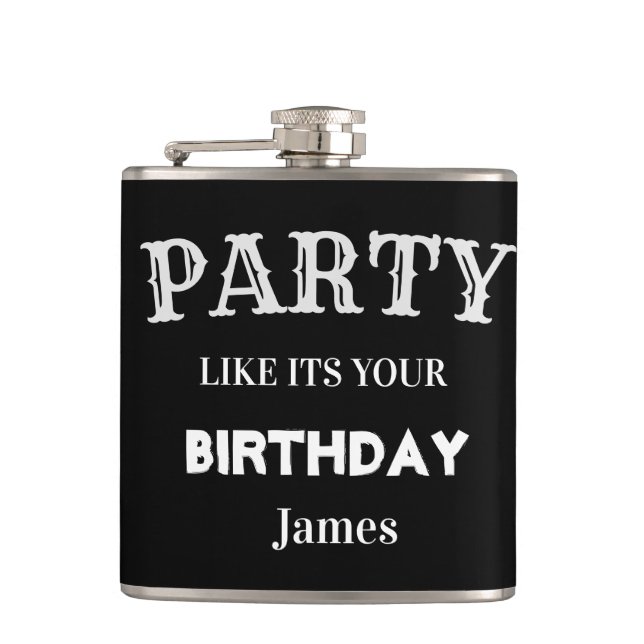 Black and White Funny Birthday Groomsman  Flask (Front)