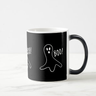 black and white funny ghost design for halloween color morph mug