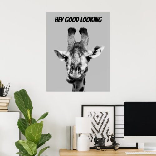 Black and White Funny Giraffe Poster