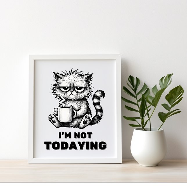 Black and White Funny Grumpy Cat Coffee Art  Poster (Creator Uploaded)