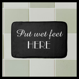 Black and White Funny Put Wet Feet Here Plush Bath Mat