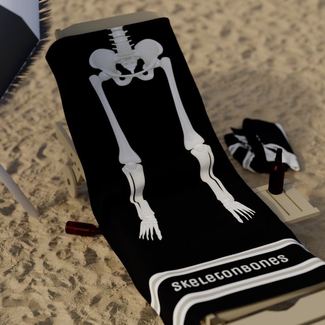 Black and White Funny Skeleton Legs Beach Towel (Have fun on the beach this summer with your very own skeleton leg towel. Just add your name)
