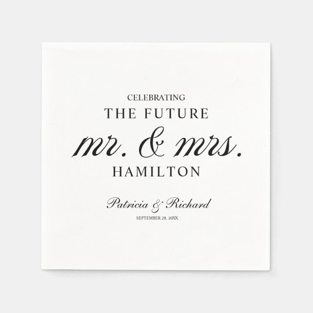 Black And White Future Mr And Mrs Engagement Party Napkins (Front)