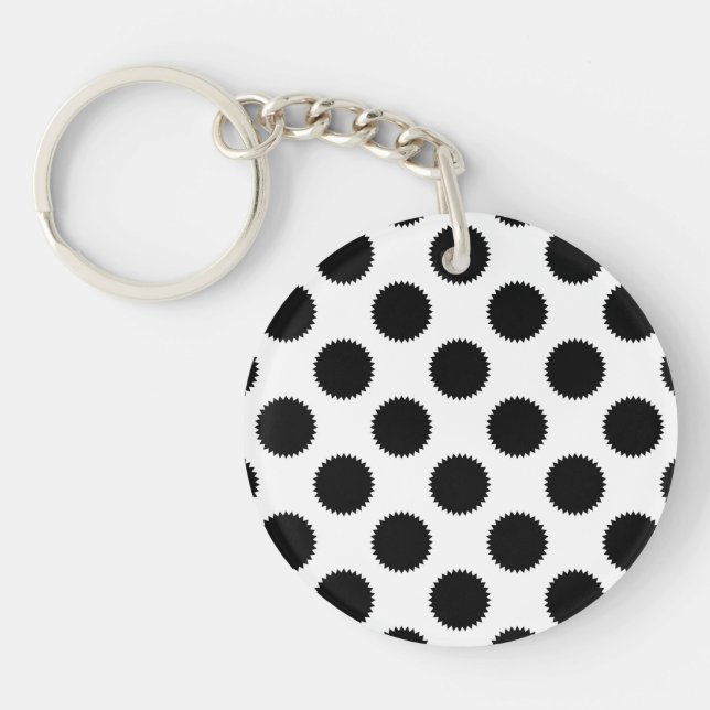 Black and White Fuzzy Polka Dot Pattern Keychain (Front)