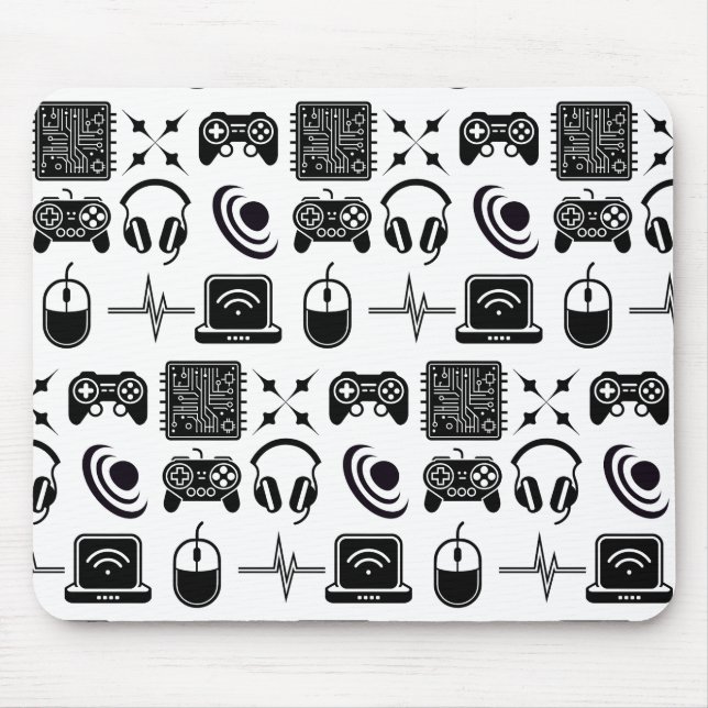 Black and White Gaming Themed Mouse Pad (Front)