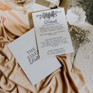 Black And White Garden Floral Boho Wedding Details Enclosure Card