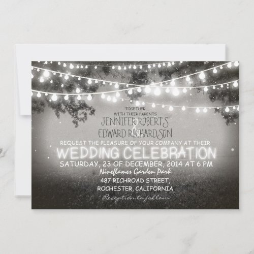 black and white garden lights rustic wedding personalized announcements