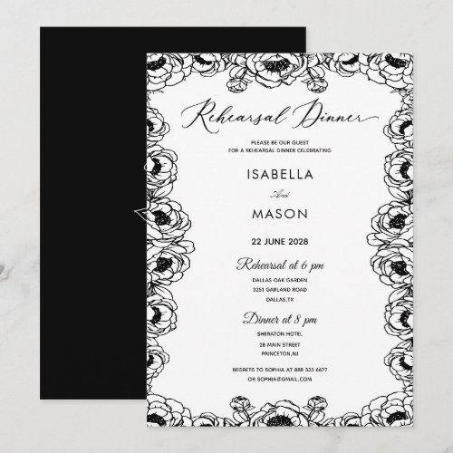 BLACK AND WHITE GARDEN REHEARSAL WEDDING INVITE