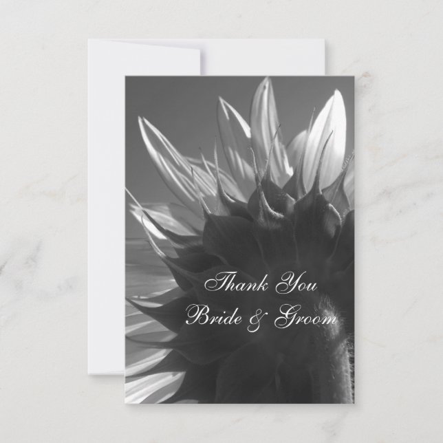 Black and White Garden Sunflower Wedding Thank You Card (Front)