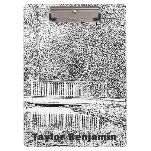 Black and White Garden with Beautiful Pond Clipboard