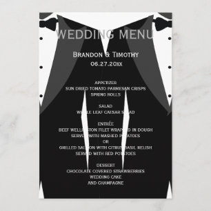 Black And White Gay Wedding Menu Card