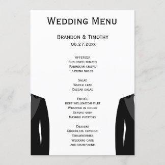 Black And White Gay Wedding Menu Cards