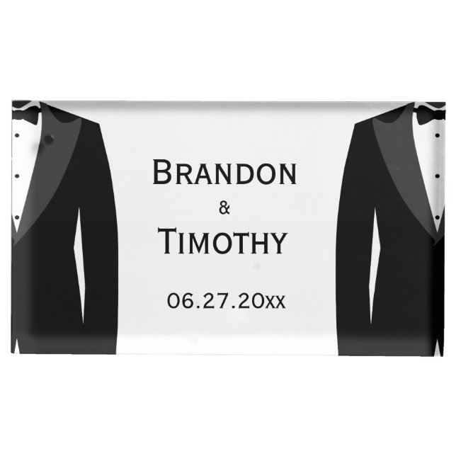 Black And White Gay Wedding Table Card Holder (Front)