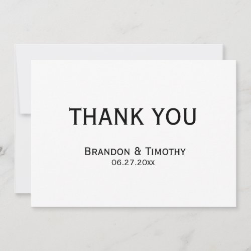 Black And White Gay Wedding Thank You Card