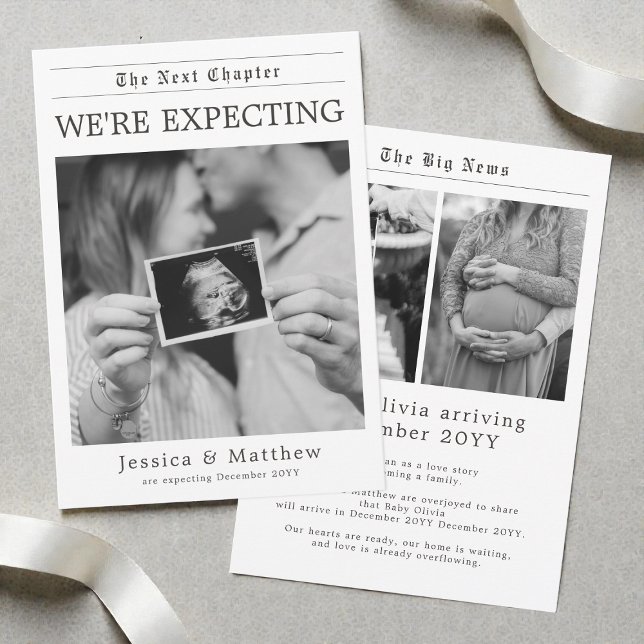 Black and White Gender Neutral Newspaper Pregnancy Announcement (Black and White Gender Neutral Newspaper Pregnancy Announcement)