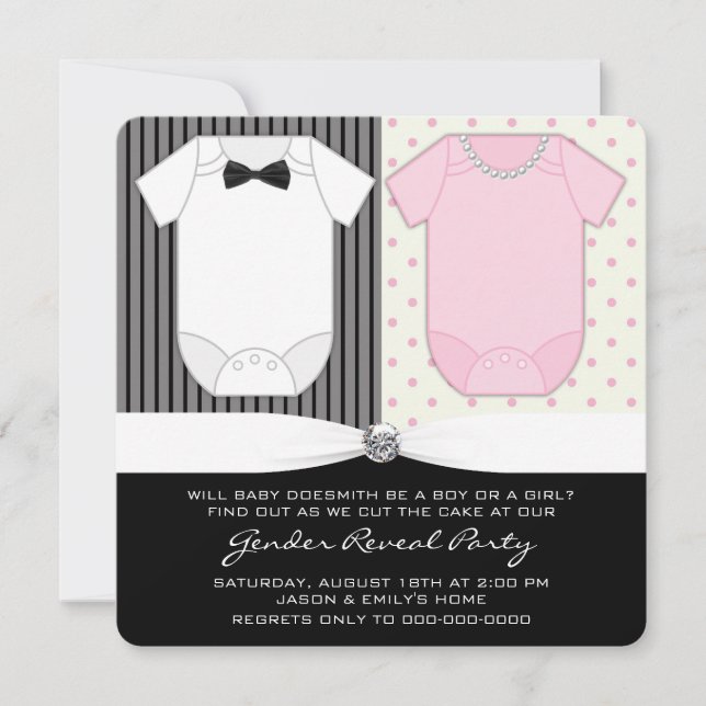 Black and White Gender Reveal Invitation (Front)