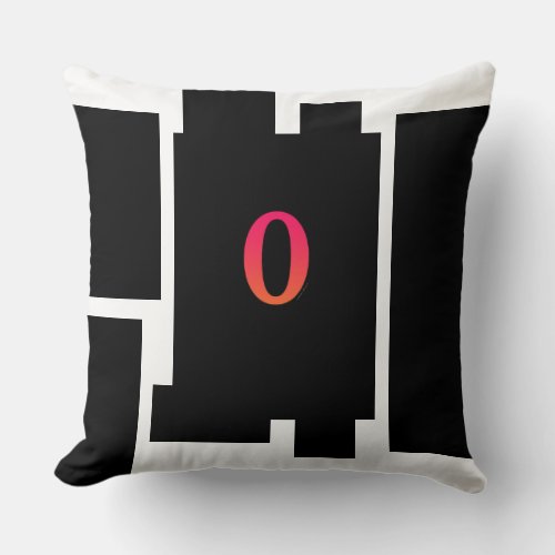  Black And White Geo Block Letter Numeral 0  Throw Pillow